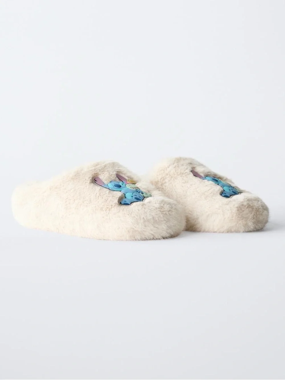 NWT Zara Kids Faux Fur LILO & STITCH DISNEY SLIPPERS OFF WHITE Size 2